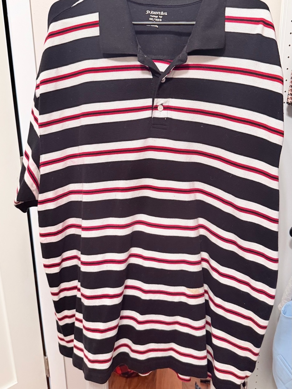 St. John's Bay Black, White & Red Striped Men's Polo